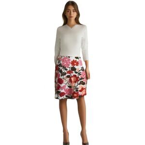 Ann Taylor Pink and Red Floral A-line Skirt Size 10